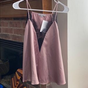 Silk Rose Camisole with Black Lace Trim